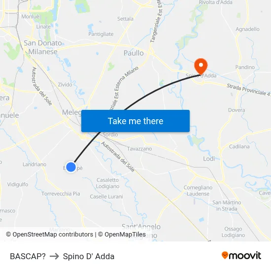 Bascap to Spino D' Adda map