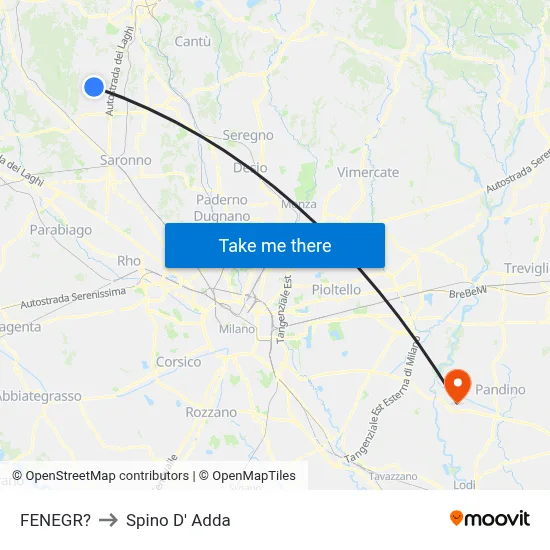 Fenegro to Spino D' Adda map