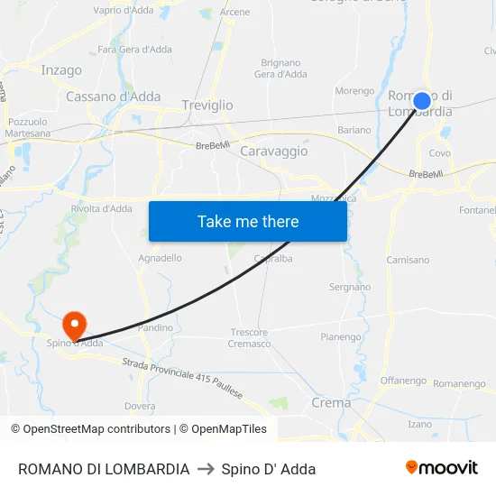 ROMANO DI LOMBARDIA to Spino D' Adda map