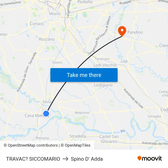 Travacò Siccomario to Spino D' Adda map