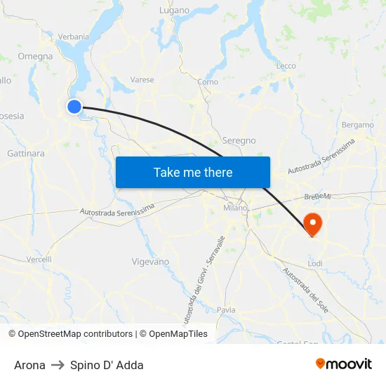 Arona to Spino D' Adda map