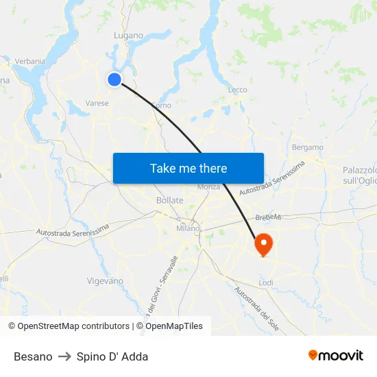 Besano to Spino D' Adda map