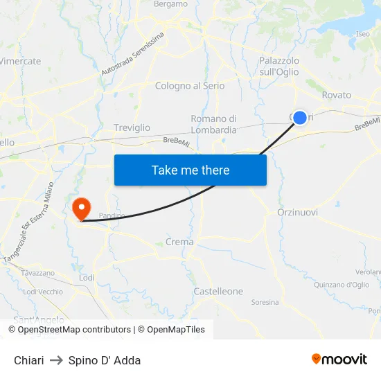 Chiari to Spino D' Adda map