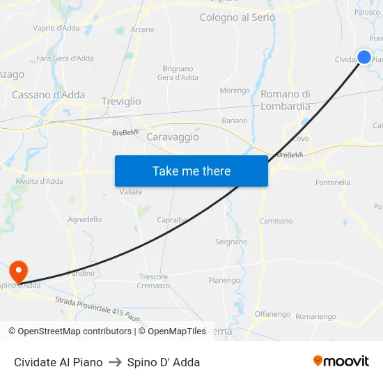 Cividate Al Piano to Spino D' Adda map