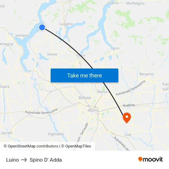 Luino to Spino D' Adda map