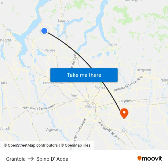 Grantola to Spino D' Adda map