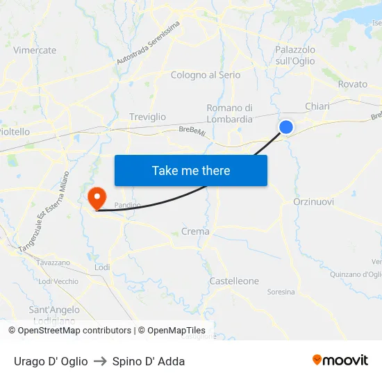 Urago D' Oglio to Spino D' Adda map