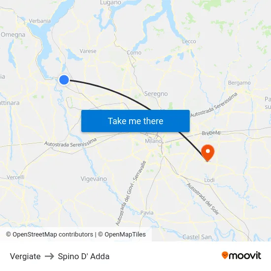 Vergiate to Spino D' Adda map
