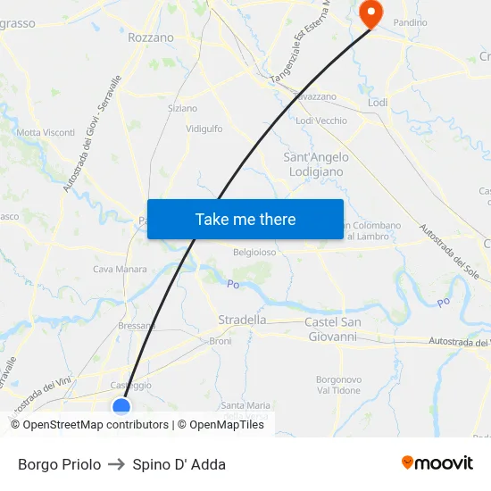 Borgo Priolo to Spino D' Adda map