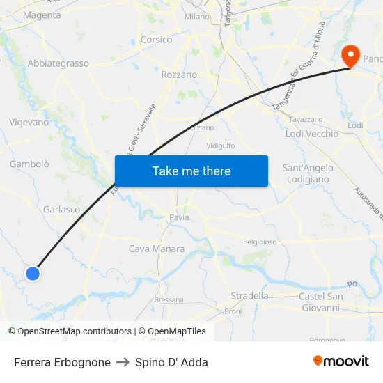 Ferrera Erbognone to Spino D' Adda map