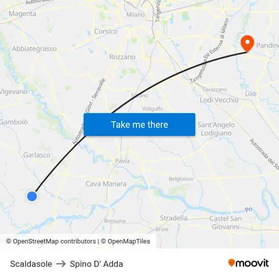 Scaldasole to Spino D' Adda map