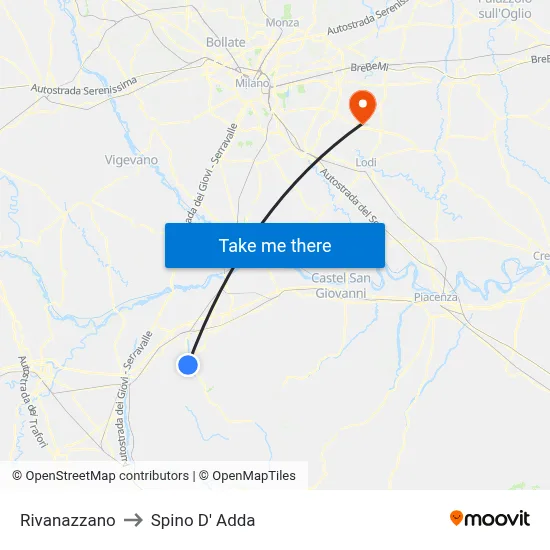 Rivanazzano to Spino D' Adda map