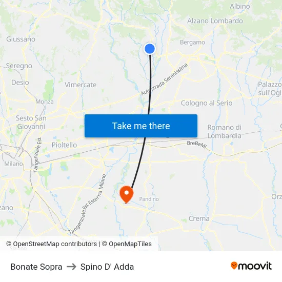 Bonate Sopra to Spino D' Adda map