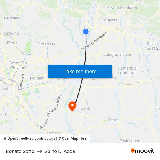 Bonate Sotto to Spino D' Adda map
