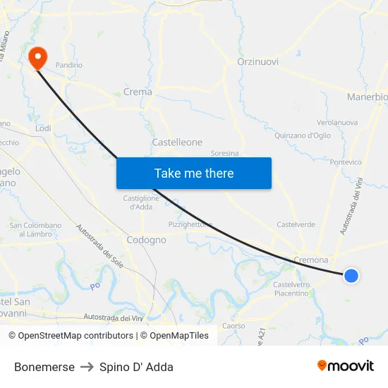 Bonemerse to Spino D' Adda map