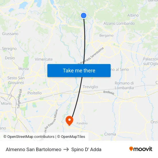 Almenno San Bartolomeo to Spino D' Adda map