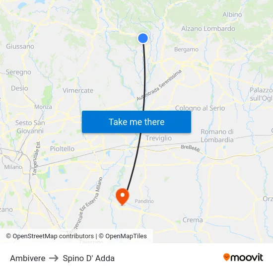 Ambivere to Spino D' Adda map