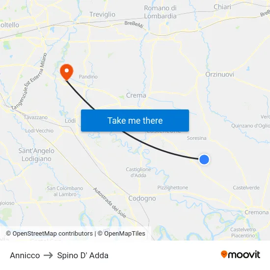 Annicco to Spino D' Adda map