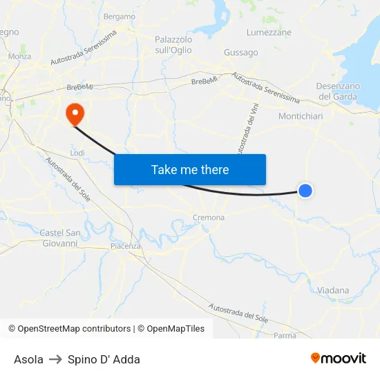 Asola to Spino D' Adda map