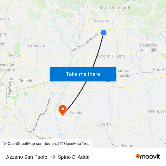 Azzano San Paolo to Spino D' Adda map