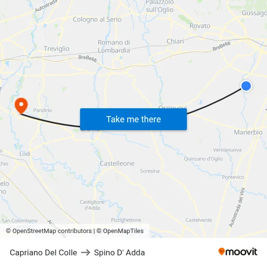 Capriano Del Colle to Spino D' Adda map