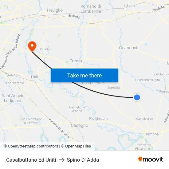 Casalbuttano Ed Uniti to Spino D' Adda map