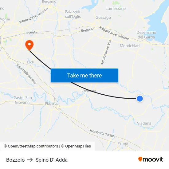 Bozzolo to Spino D' Adda map