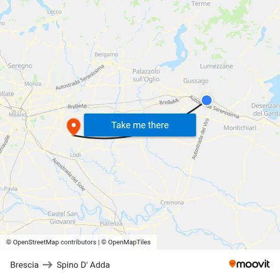 Brescia to Spino D' Adda map