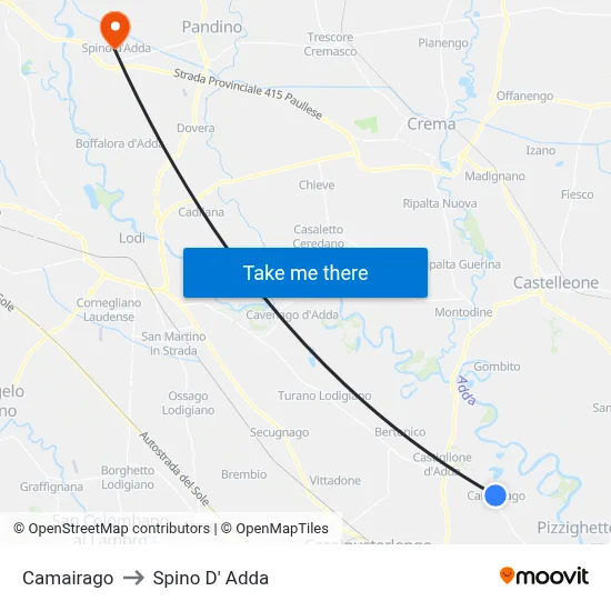 Camairago to Spino D' Adda map
