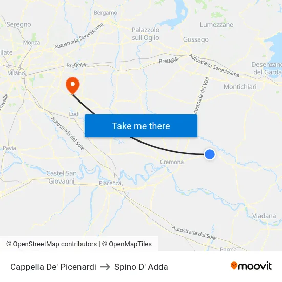Cappella De' Picenardi to Spino D' Adda map