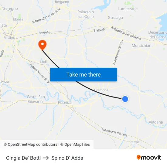 Cingia de' Botti to Spino D' Adda map