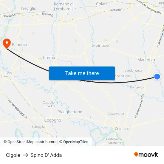 Cigole to Spino D' Adda map