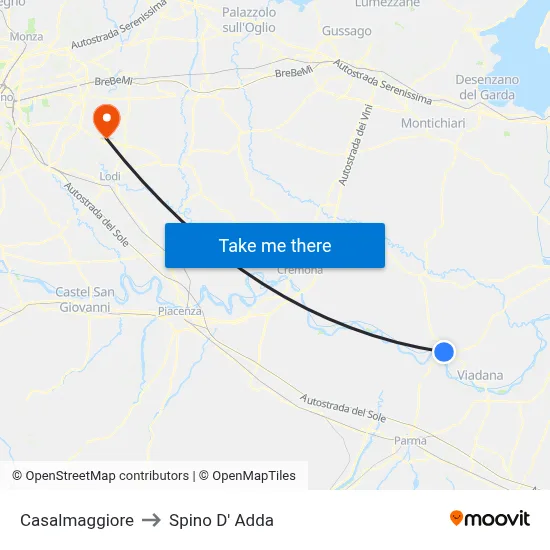Casalmaggiore to Spino D' Adda map