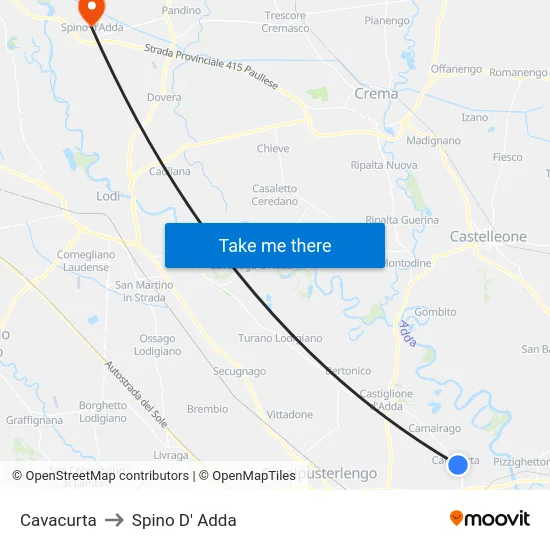 Cavacurta to Spino D' Adda map