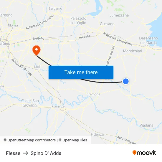 Fiesse to Spino D' Adda map