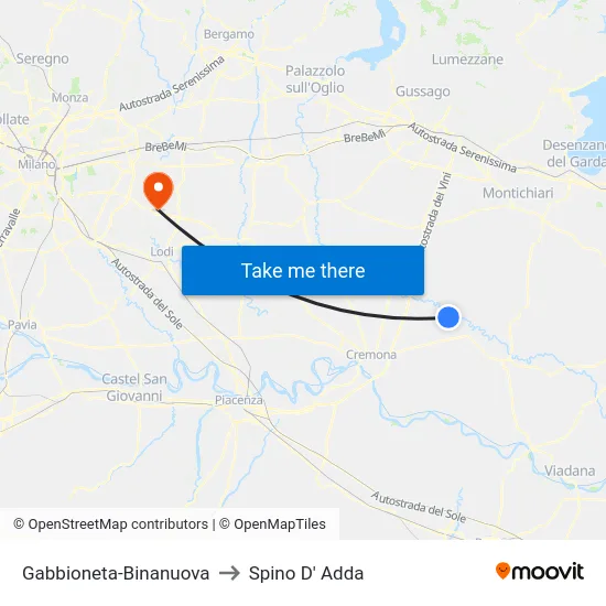 Gabbioneta-Binanuova to Spino D' Adda map