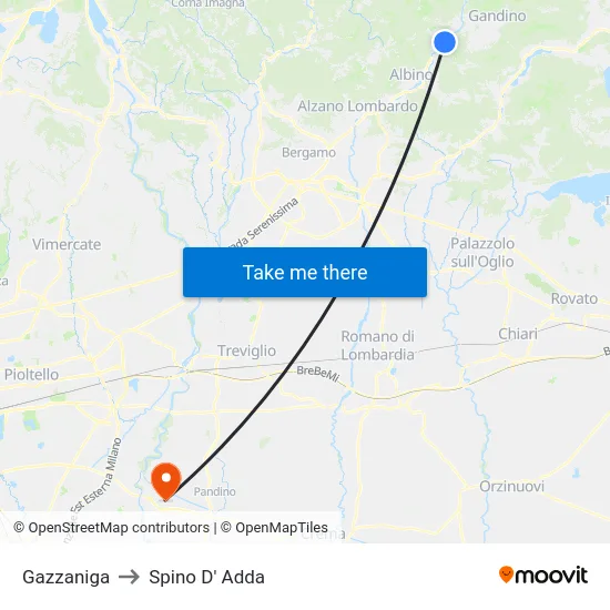 Gazzaniga to Spino D' Adda map
