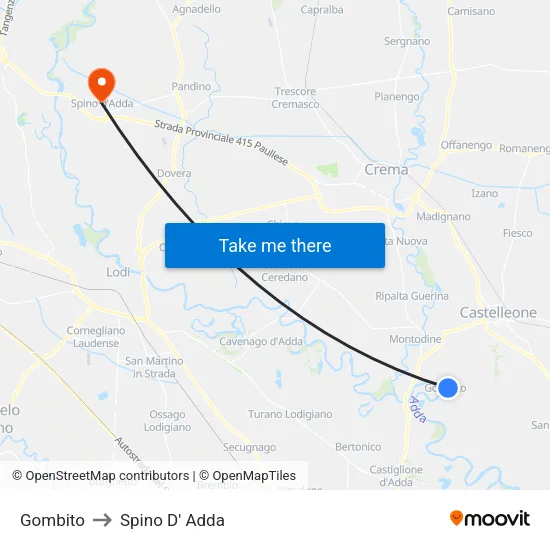 Gombito to Spino D' Adda map