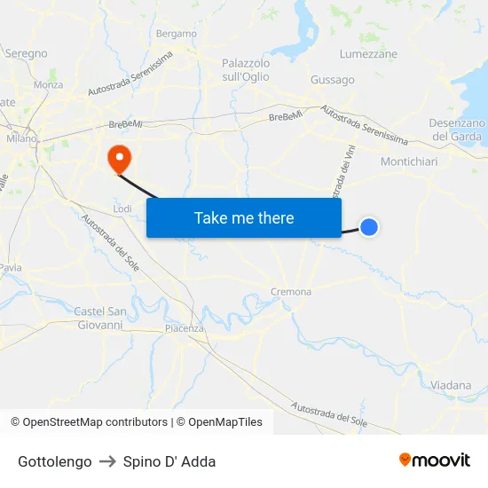 Gottolengo to Spino D' Adda map