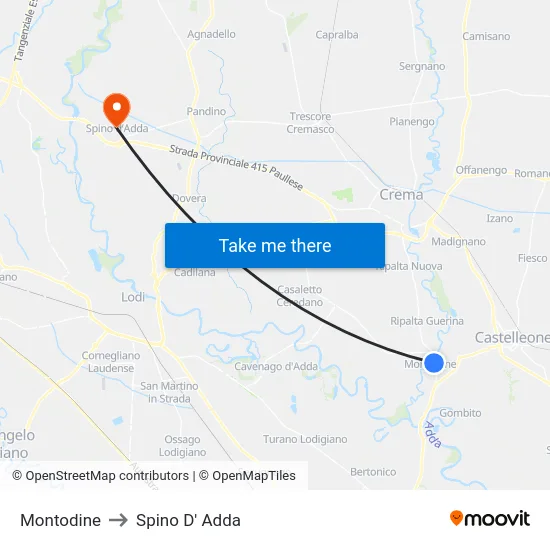 Montodine to Spino D' Adda map