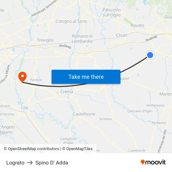 Lograto to Spino D' Adda map