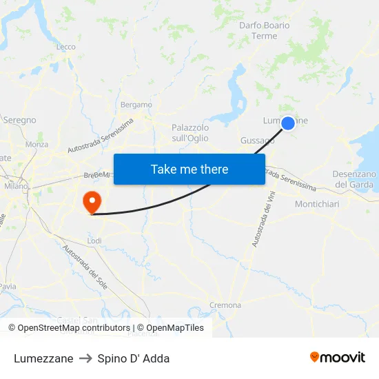 Lumezzane to Spino D' Adda map
