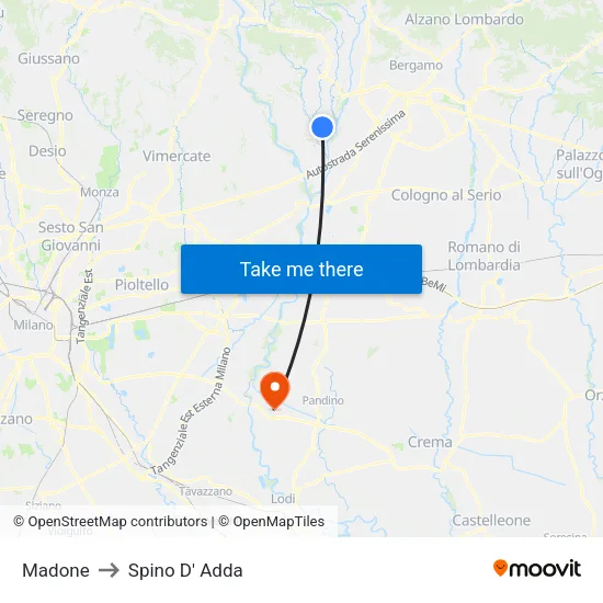 Madone to Spino D' Adda map