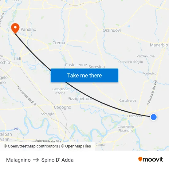 Malagnino to Spino D' Adda map