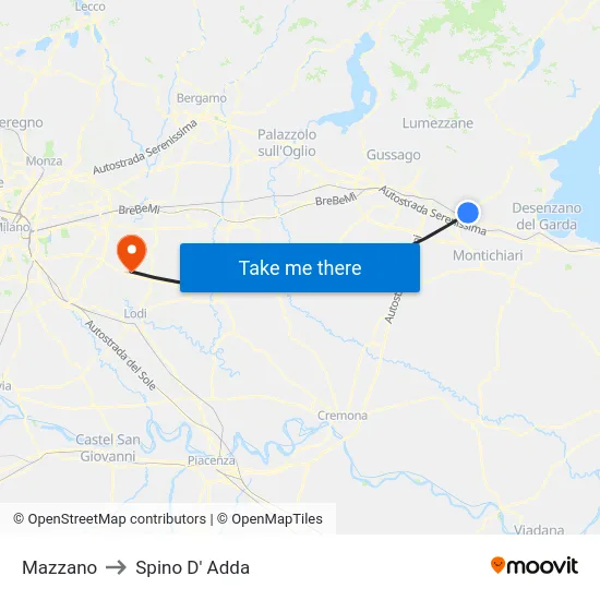 Mazzano to Spino D' Adda map