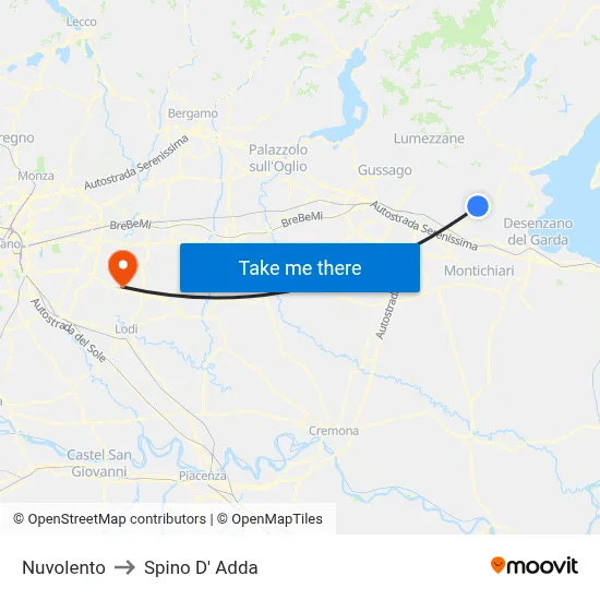 Nuvolento to Spino D' Adda map