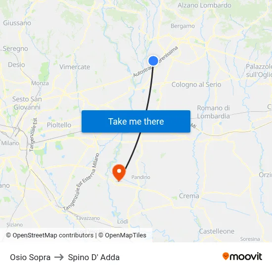 Osio Sopra to Spino D' Adda map