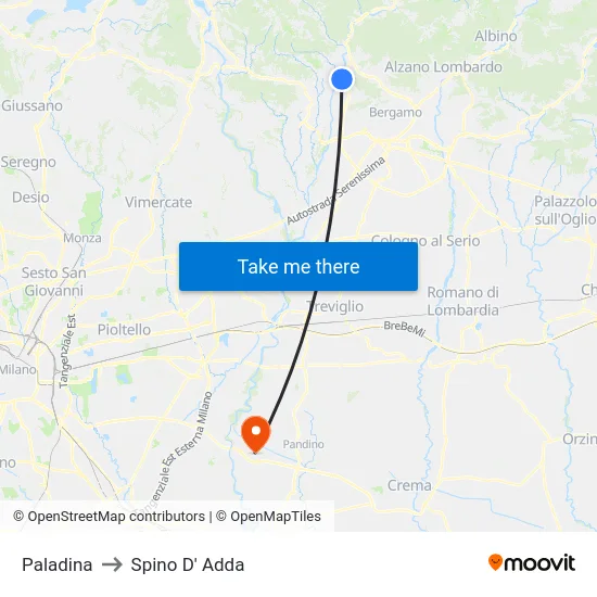 Paladina to Spino D' Adda map