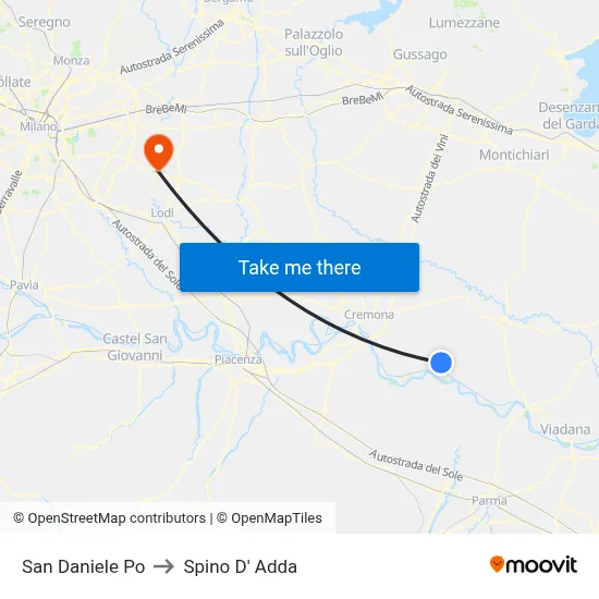 San Daniele Po to Spino D' Adda map