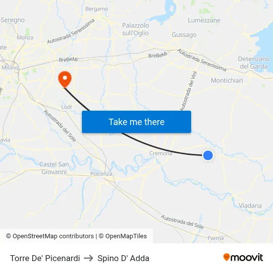 Torre De' Picenardi to Spino D' Adda map